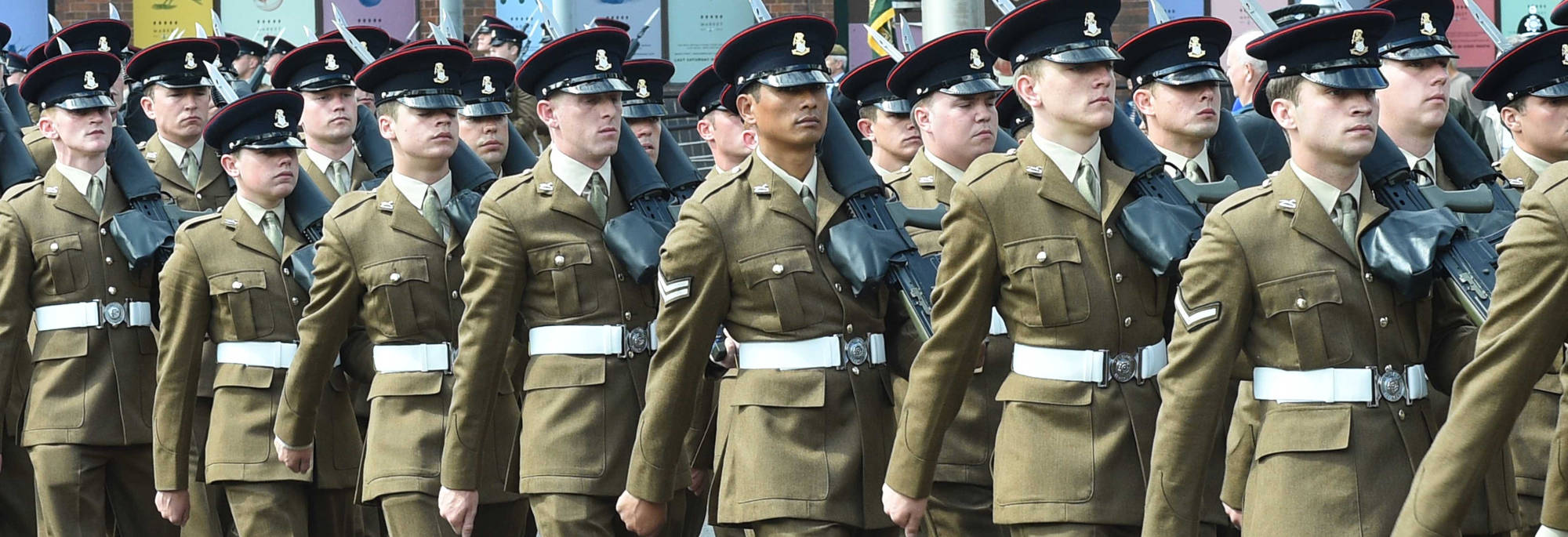 Members of the Yorkshire Regiment on parade in Middlesbrough