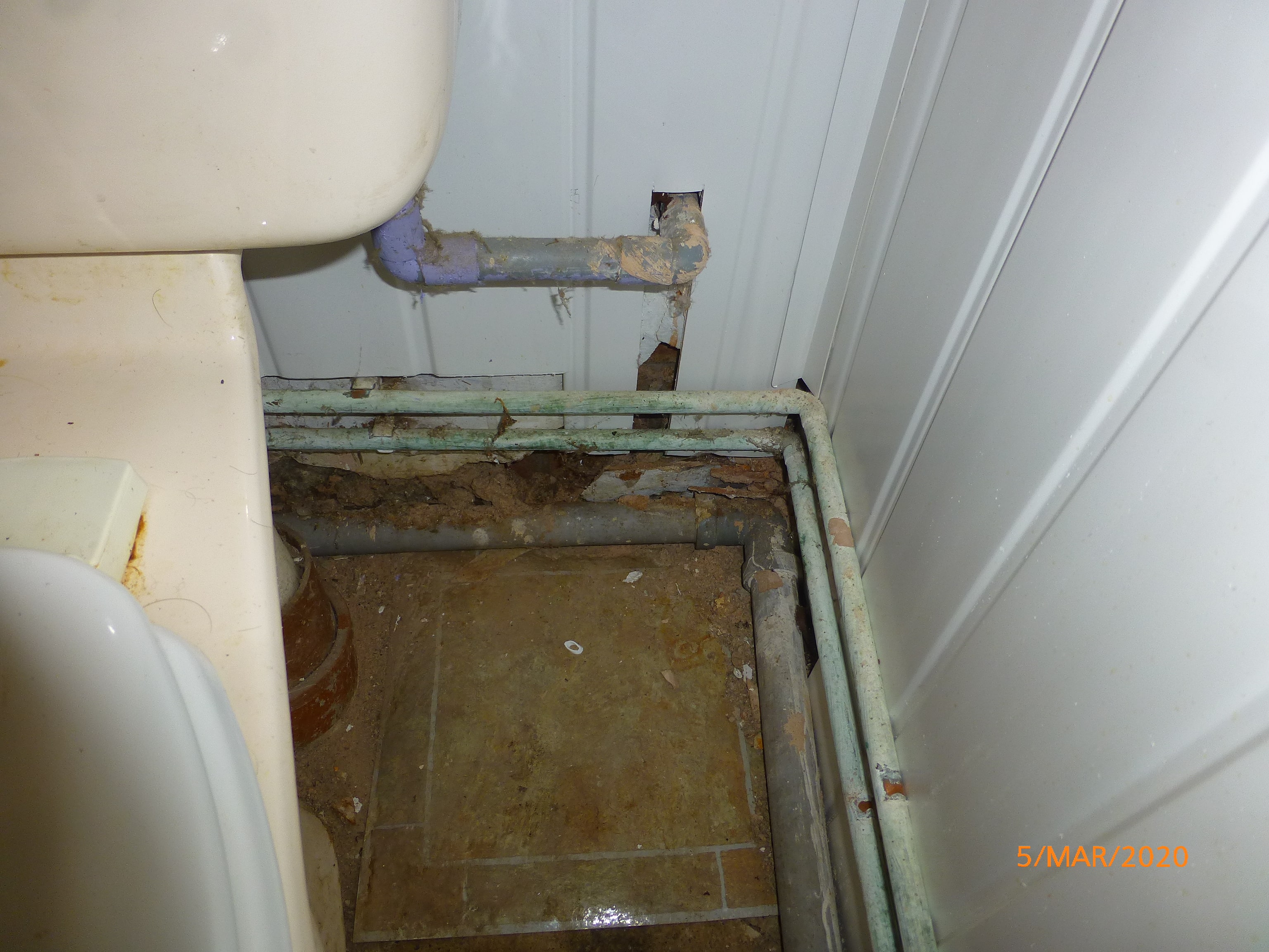 Some of the shoddy work done in the bathroom