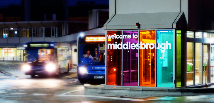 Middlesbrough bus station at night