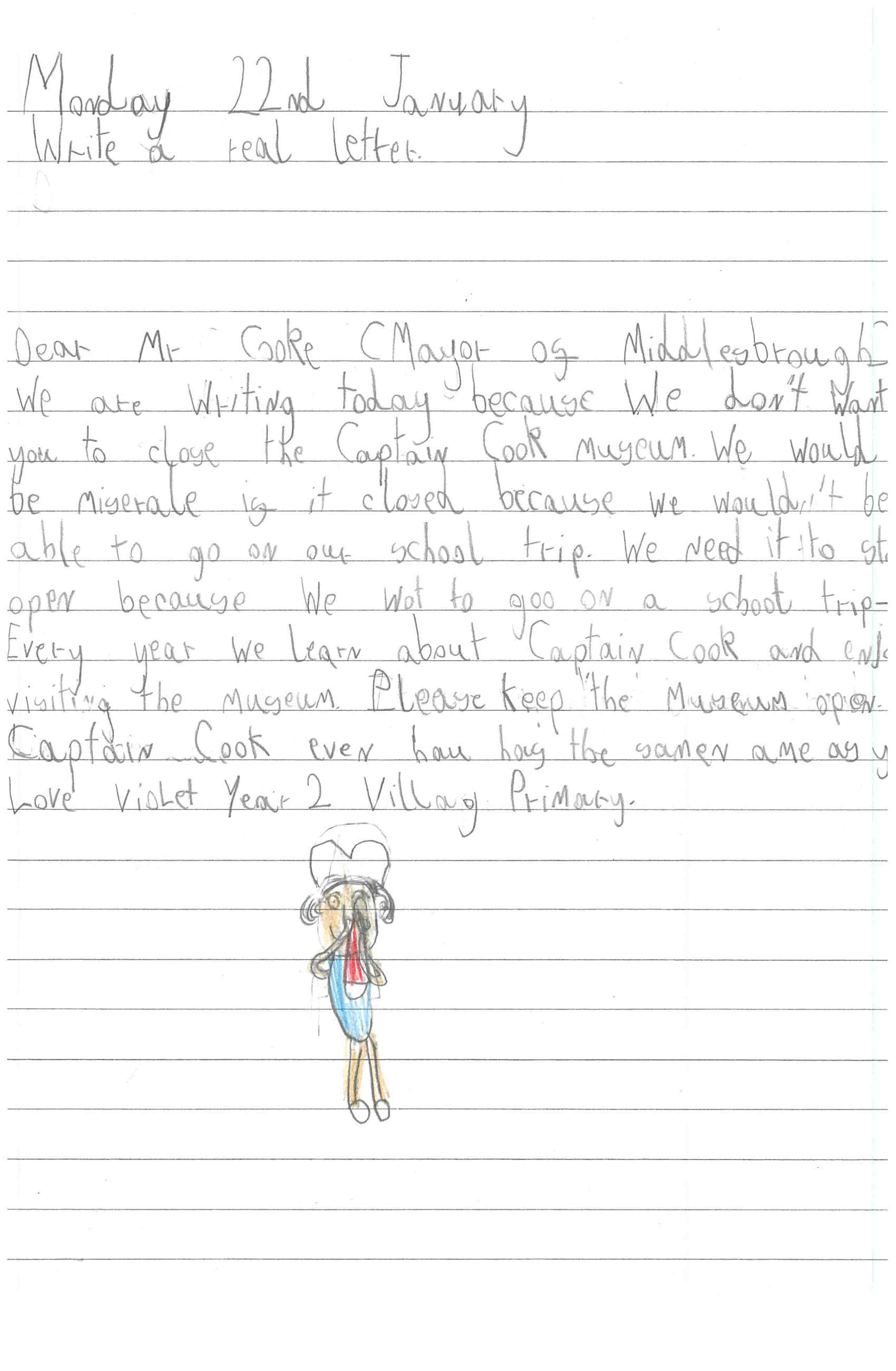 One of the letters sent by children