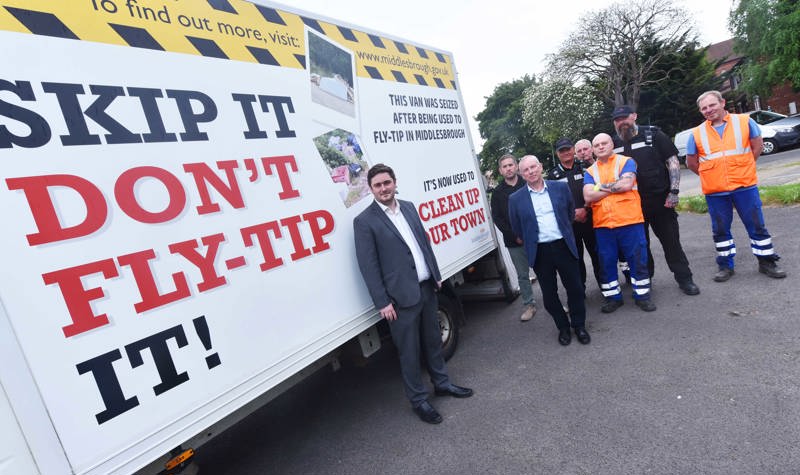 Mayor Chris Cooke, Exec Member for Environment Peter Gavigan and officers from the council's Flying Squad with the newly put to work van